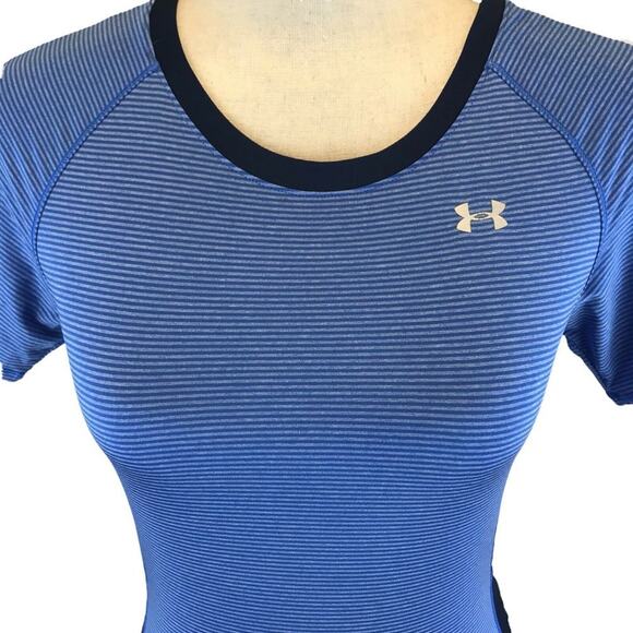 Under Armour Heat Gear T-Shirt Athletic Fitted Striped Colorblock Womens XS - Picture 5 of 7